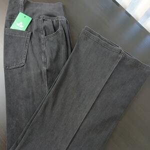 Copyleaf High Waisted Crossover Flare Jeans XL black pull on pants stretch denim